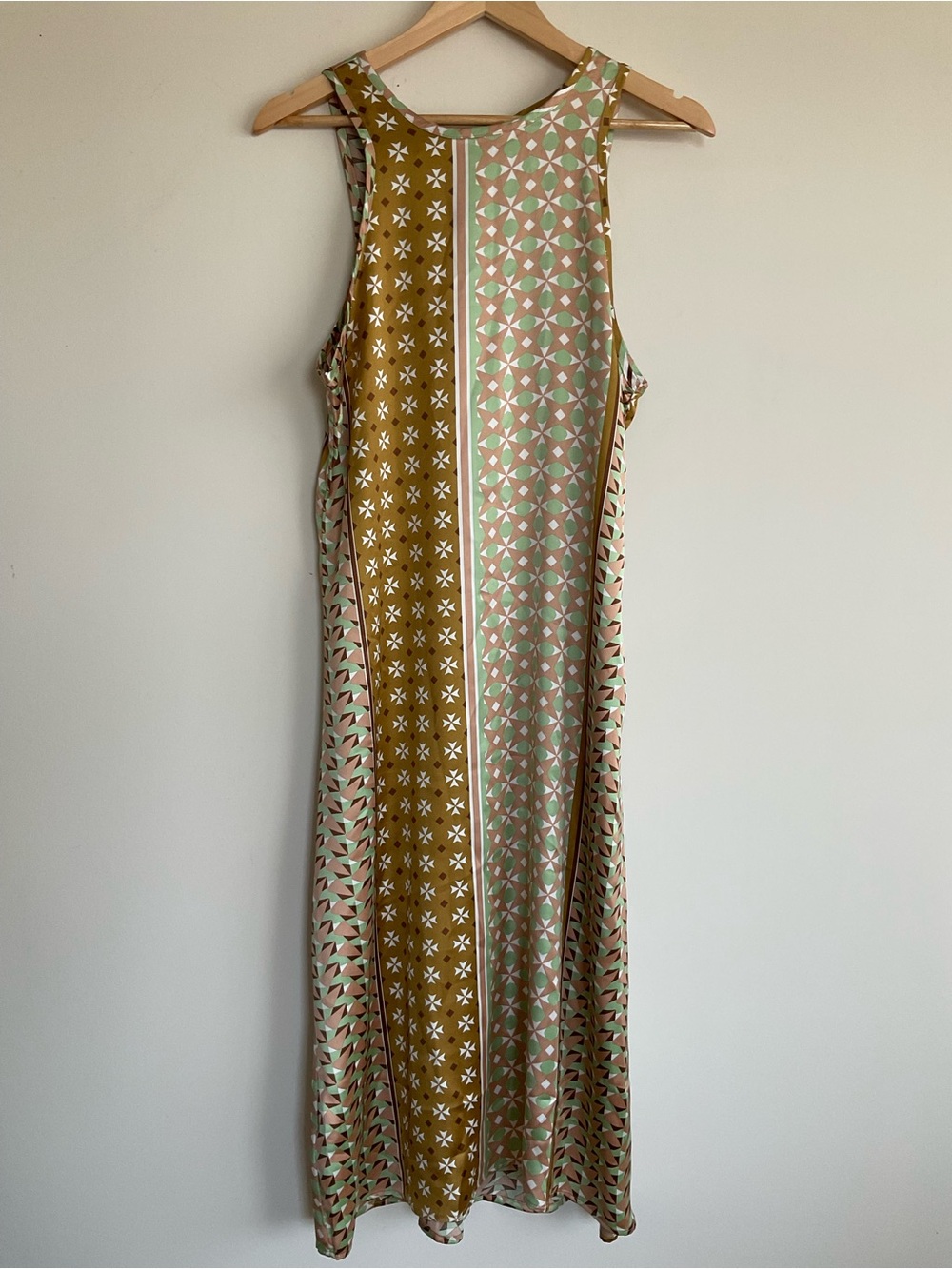 NWT Revolve House of Harlow 1960 Dress Gold Green Satin Geometric Floral Midi - Picture 9 of 9